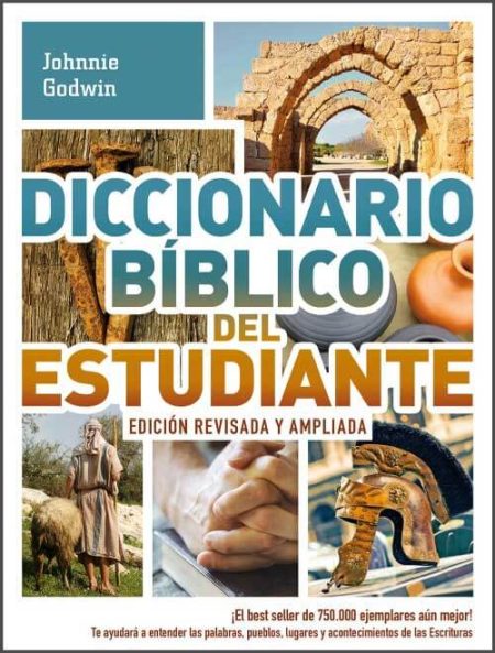Diccionario Bíblico del Estudiante" con imágenes de elementos bíblicos y escenas históricas.