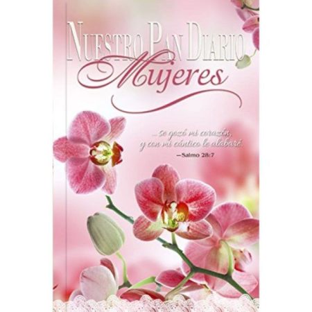 ** Portada del libro devocional "Nuestro Pan Diario para Mujeres" con orquídeas rosadas.