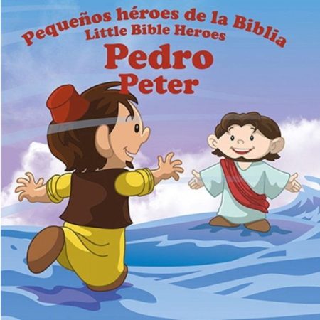 ** Ilustración de dos personajes bíblicos infantiles, uno camina sobre el agua mientras el otro lo observa emocionado.