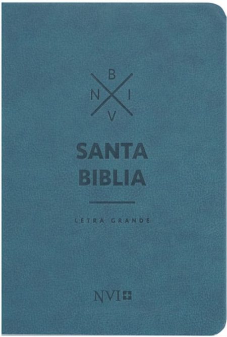  Portada de la Santa Biblia con tapa azul, versión NVI, y letras grandes.