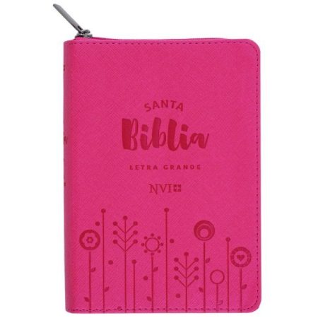  Biblia de tapa rosa con diseño floral y cremallera.**