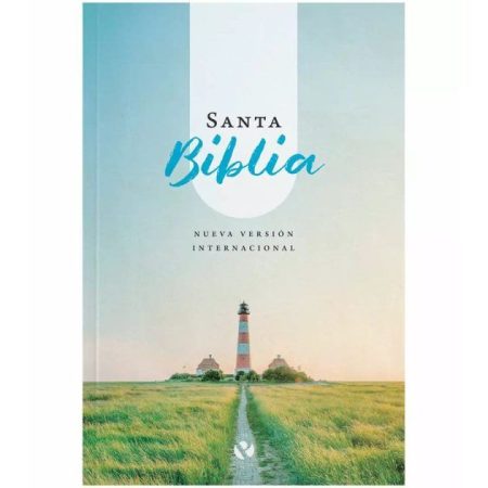 ** Portada de la Santa Biblia Nueva Versión Internacional con un faro en un campo abierto.
