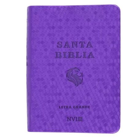 ** Imagen de una Biblia NVI con tapa morada y letras grandes.