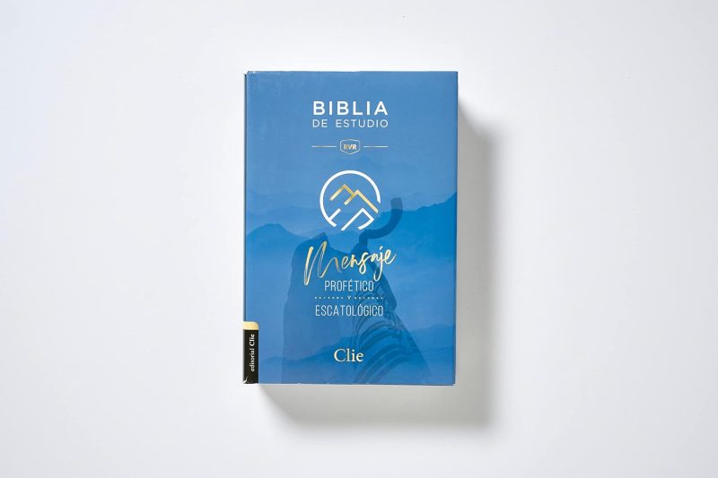 ** Portada de una Biblia de Estudio titulada "Mensaje Profético Escatológico" de Clie, en color azul.