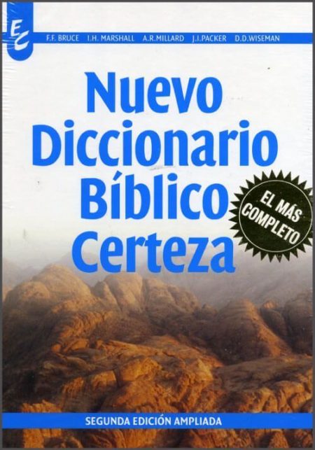 Nuevo Diccionario Bíblico Certeza" con un fondo de paisaje árido y la inscripción "El más completo".