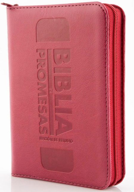 ** Biblia de Promesas roja con cierre, portada en relieve.