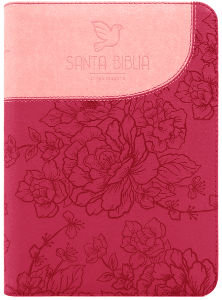 ** Biblia roja con diseño de flores grabadas en la portada.