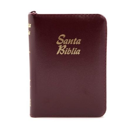 ** Una Biblia de tapa dura color borgoña con letras doradas que dicen "Santa Biblia".