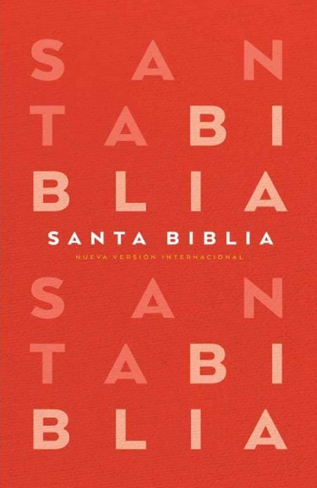 ** Portada de la Santa Biblia en la Nueva Versión Internacional, con diseño en rojo y texto repetido.