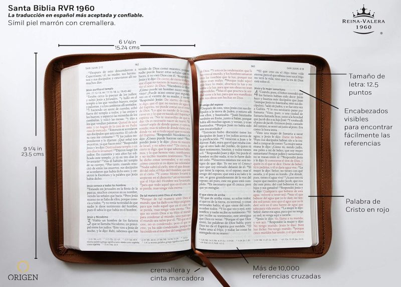 Biblia RVR60Tamaño GrandeImitacion PielMarronCremallera