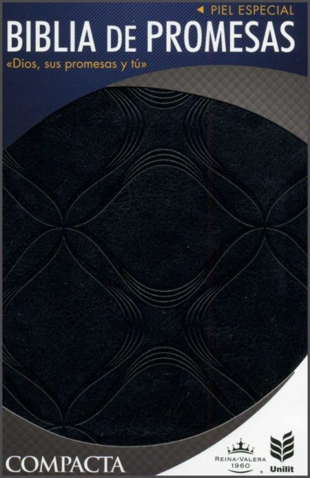 ** Cubierta de la Biblia de Promesas en edición compacta con diseño oscuro y detalles en relieve.