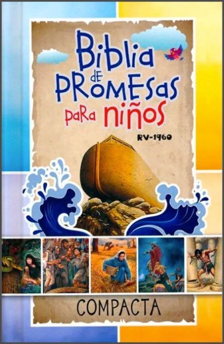 Biblia de Promesas para Niños". Presenta un diseño colorido con ilustraciones de historias bíblicas y el título destacado.