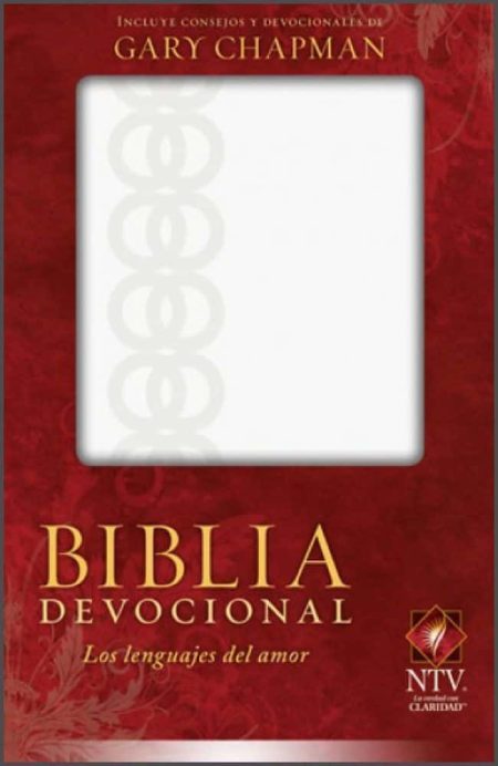 **Texto Alt:** Portada de la Biblia Devocional con detalles en rojo y el título "Los Lenguajes del Amor" de Gary Chapman.