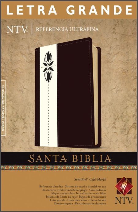** Imagen de la portada de una Biblia de la Nueva Traducción Viviente (NTV) con letra grande y diseño elegante en tonos oscuros y claros.