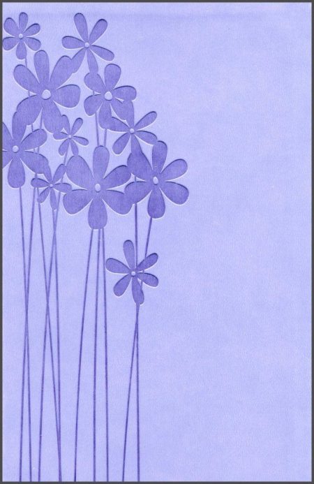 ** Ilustración de flores sencillas en tonos lavanda sobre un fondo del mismo color.