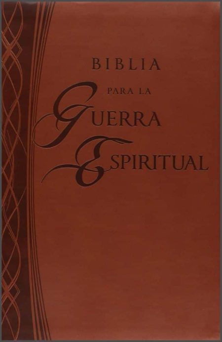 ** Portada de un libro titulado "Biblia para la Guerra Espiritual" en tonos marrones y letras cursivas.