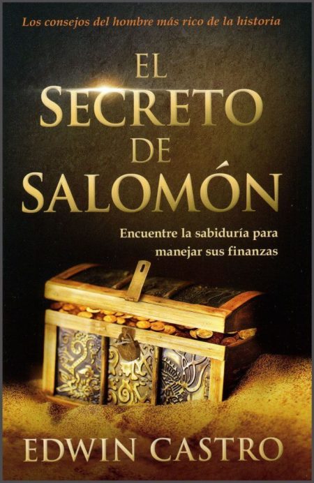 El Secreto de Salomón" de Edwin Castro con un diseño de un cofre dorado brillante.