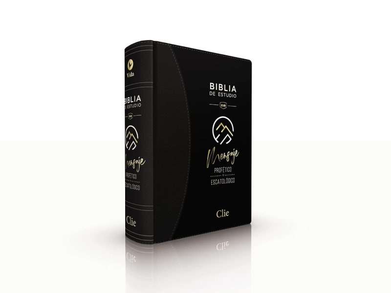 ** Una Biblia de Estudio Mujer de Promesas con cubierta negra y detalles en dorado.