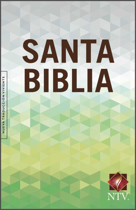 ** Portada de la Santa Biblia en la versión Nueva Traducción Viviente (NTV) con diseño geométrico en tonos de verde y gris.