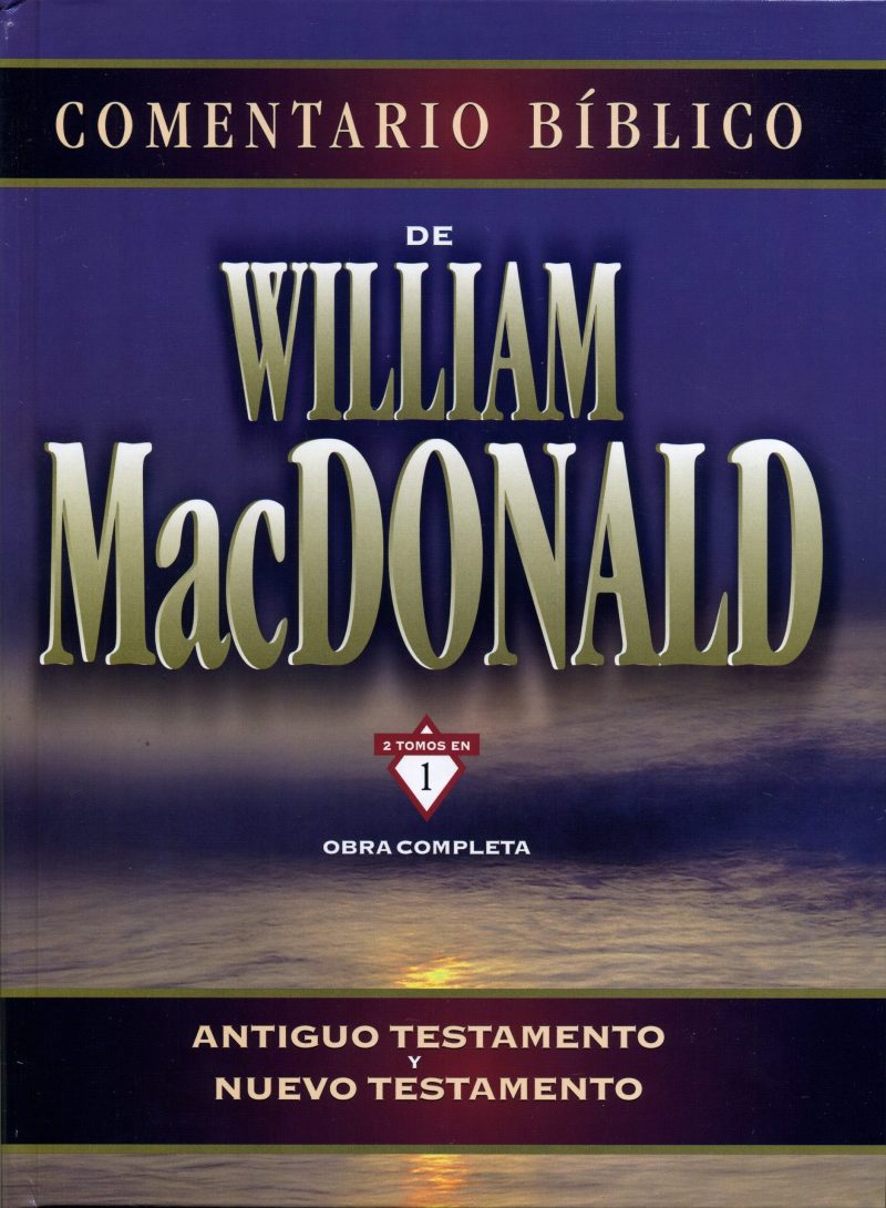 Comentario Bíblico de William MacDonald", mostrando texto en un fondo adornado con un paisaje.
