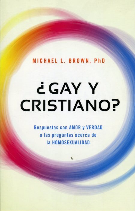 ¿Gay y Cristiano?" de Michael L. Brown, PhD. El diseño presenta círculos de colores en degradado alrededor del título.