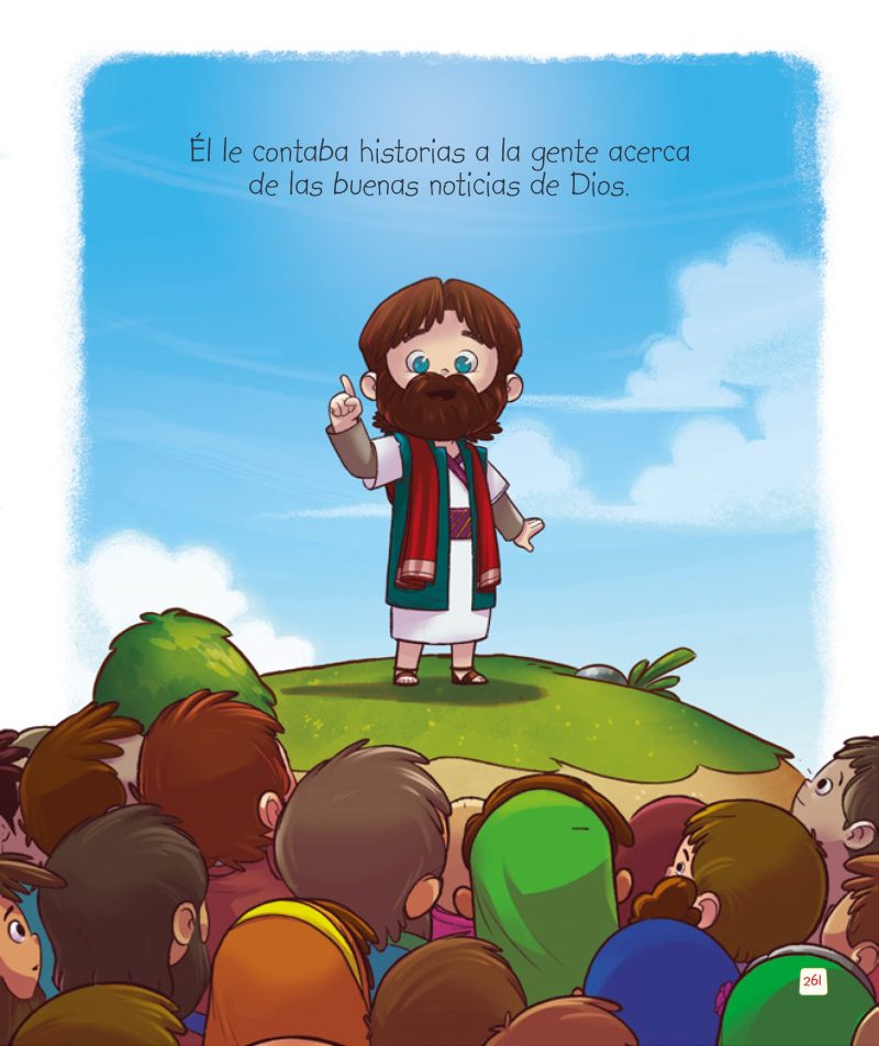 ** Ilustración de un maestro dando un discurso a una multitud en una colina.
