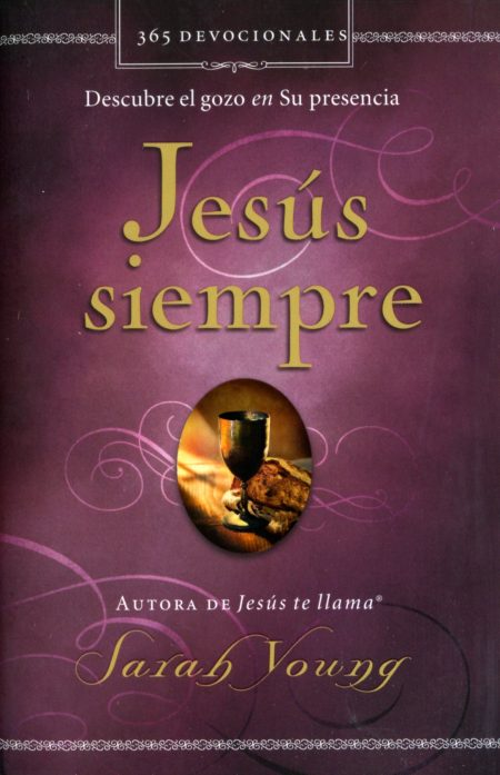 Jesús Siempre" de Sarah Young con fondo púrpura y un cáliz dorado.