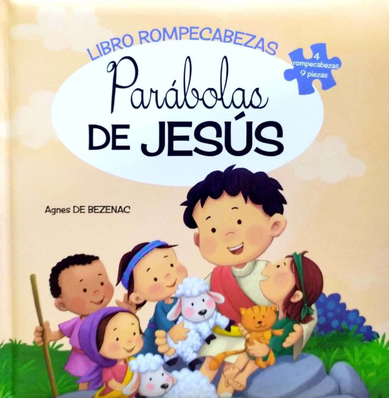 Parábolas de Jesús" con ilustraciones de niños y animales.