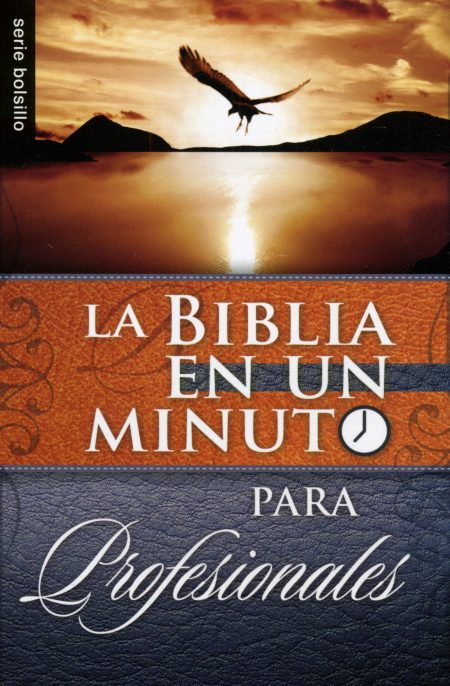 La Biblia en un Minuto para Profesionales" con un paisaje de un águila volando sobre un lago al atardecer.