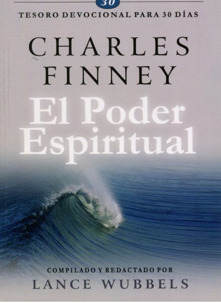 El Poder Espiritual" de Charles Finney, con un fondo de una ola en el mar.
