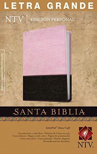 Biblia NTV Letra Grande Tamaño Personal Letra Roja Sentipiel Rosa Café Índice