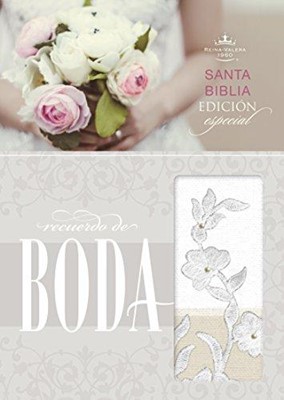 Biblia RVR 1960 Recuerdo de Boda Blanco Lino encaje Símil Piel