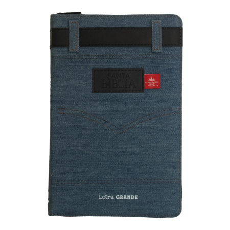 Biblia RVR 1960 Letra Grande Tamaño Manual Símil Piel Jean Cinturón Negro con Índice con Cierre