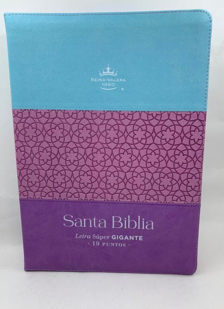 Biblia Letra Súper Gigante Símil Piel Tricolor Azul Rosa Lila