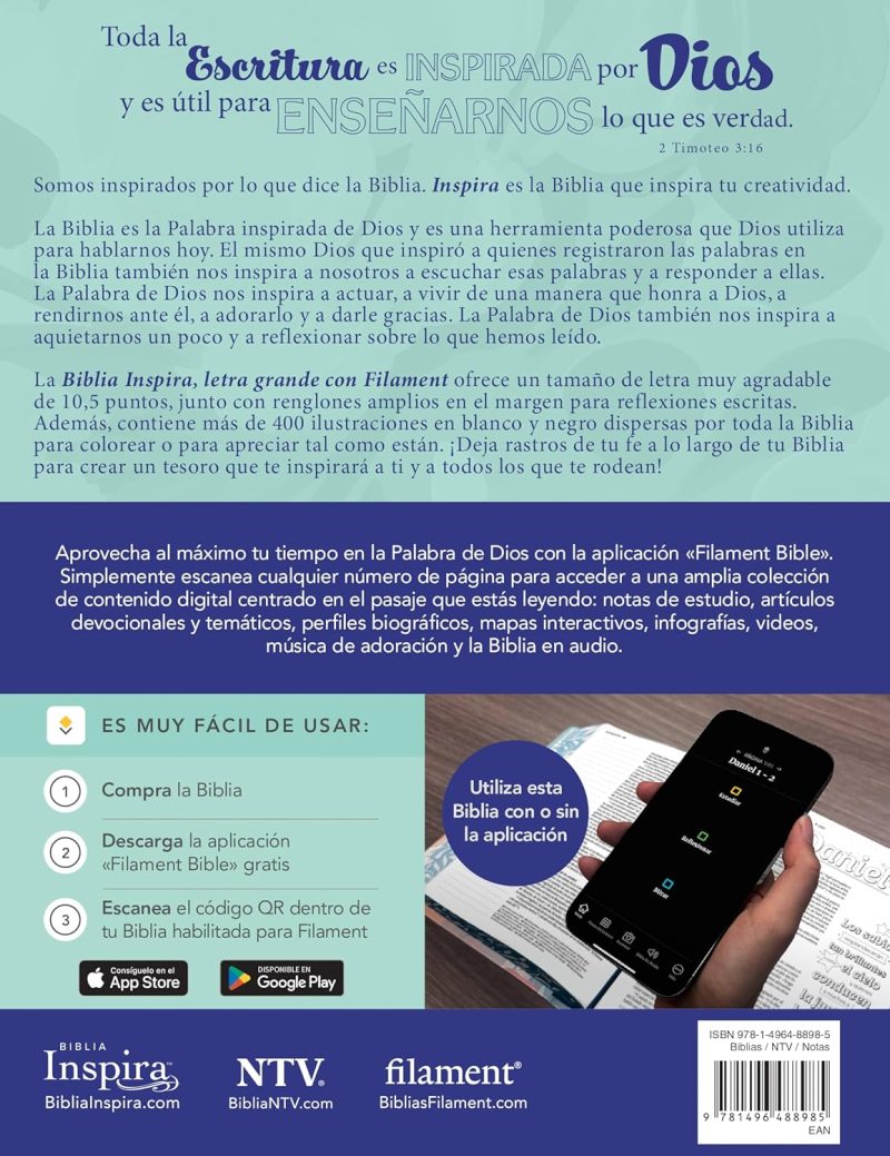 Biblia Inspira NTV, letra grande con Filament (SentiPiel, Ramo azul) - Image 3