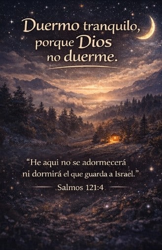 Salmos para Dormir Encuentra Paz y Sueño Reparador 8 Valle nocturno con montañas, luces cálidas a lo lejos y cielo estrellado, representando la vigilancia constante de Dios mientras dormimos.