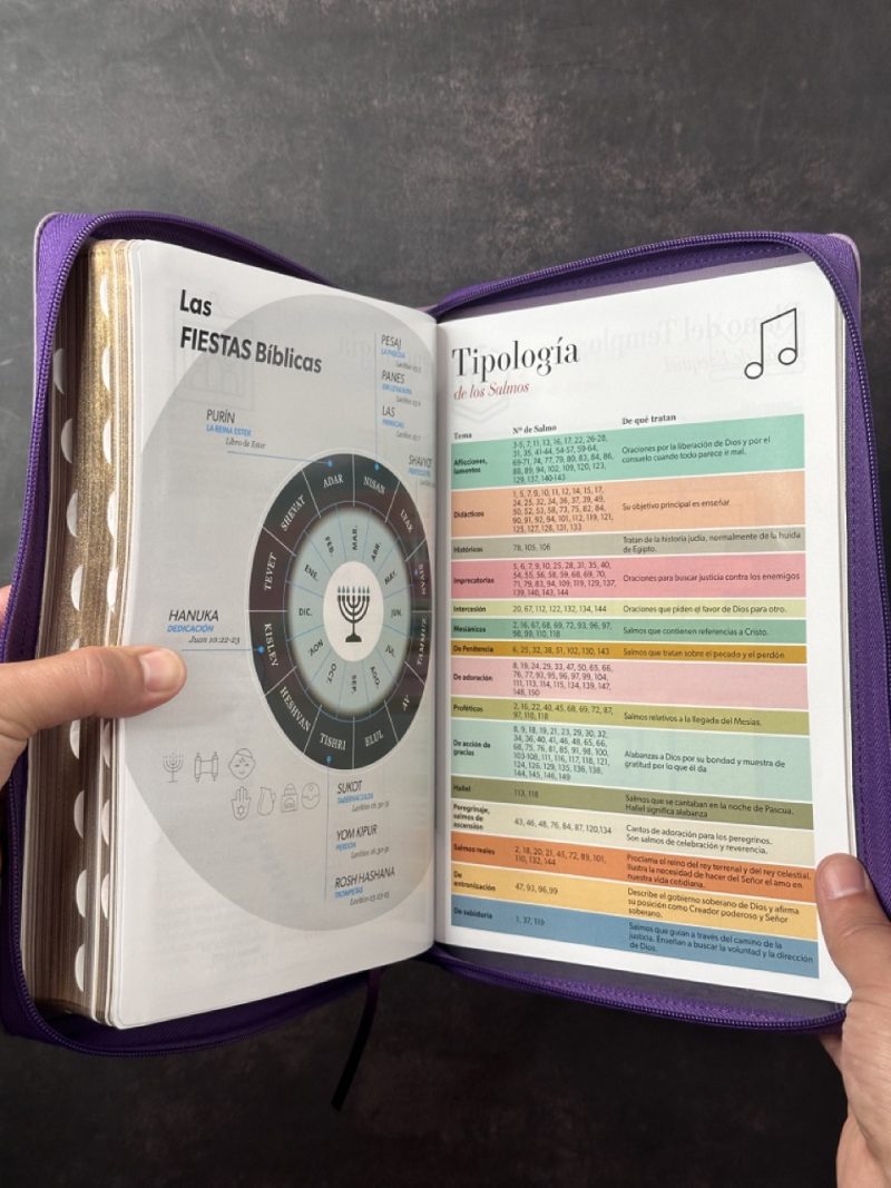 Biblia RVR 1960 Letra Súper Gigante Tricolor Lila Morado Negro Símil Piel con Índice con Cierre - Image 3