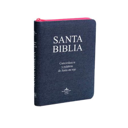 Biblia RVR 1960 Letra Grande Palabras de Jesús en Rojo con Concordancia Rvr084Clgipjrjztia Tapa Jeans Acolchada Azul Oscuro Cierre Rosa Canto Rosa con Índice