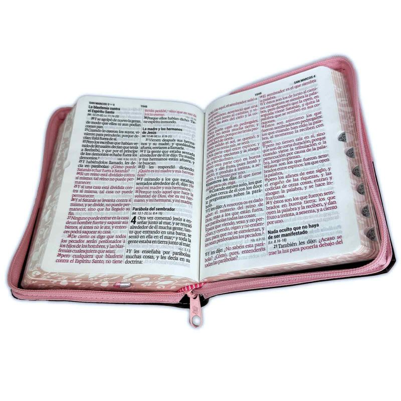 Biblia RVR 1960 Letra Grande 11 Puntos Compacta Concordancia Duotone Rosa y Marrón Canto Floreado Índice Guantes - Image 3