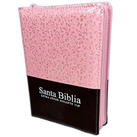 Biblia RVR 1960 Letra Grande 11 Puntos Compacta Concordancia Duotone Rosa y Marrón Canto Floreado Índice Guantes