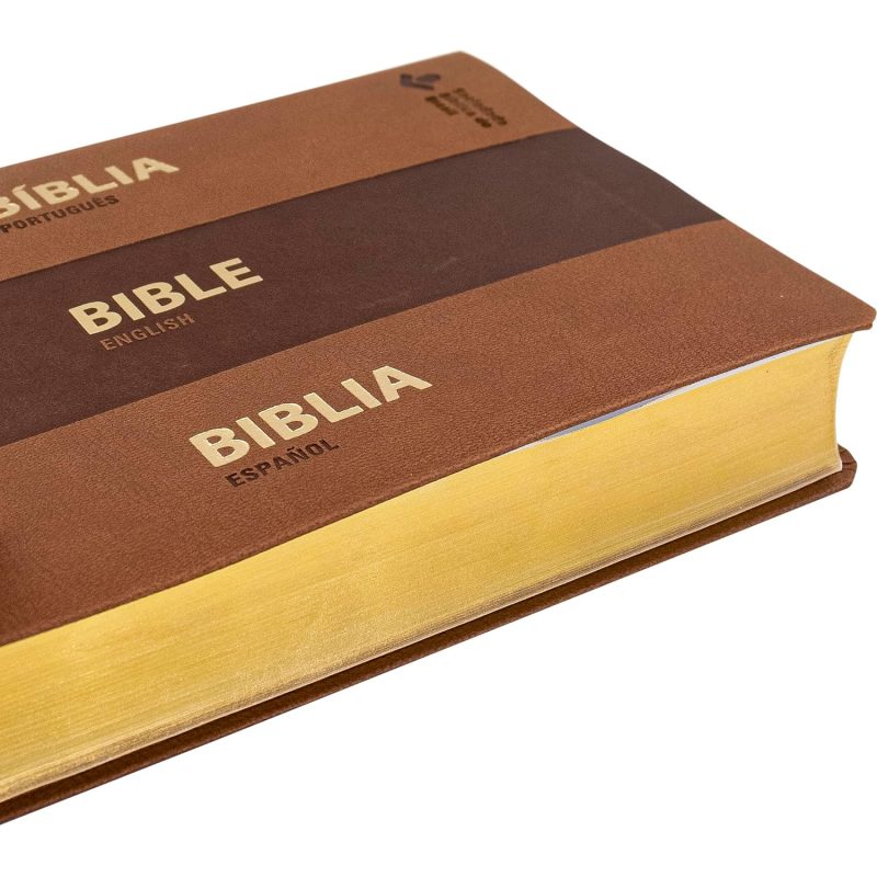 Biblia Trilíngue Português English Español NAA ESV RVC Marrón Símil Piel - Image 6