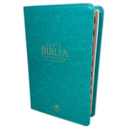 Biblia RVR 1960 Letra Grande Tamaño Manual Símil Piel Turquesa con Índice