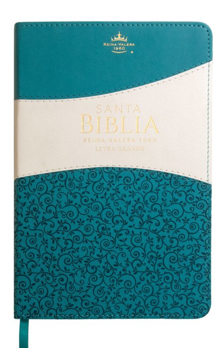 Biblia RVR 1960 Letra Grande Tamaño Manual Símil Piel Duotone Turquesa Blanco con Índice con Cierre