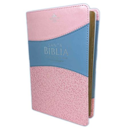 Biblia RVR 1960 Letra Grande Tamaño Manual Símil Piel Rosa Azul