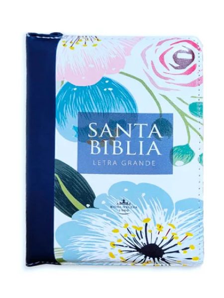 Biblia RVR 1960 Letra Grande Compacta 11 puntos Azul Flores Símil Piel con Índice con Cierre