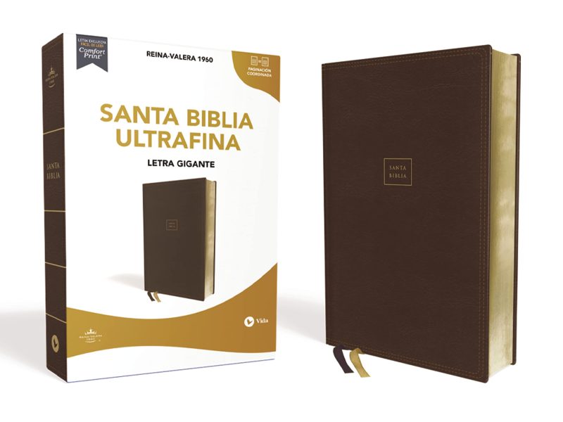 Biblia RVR 1960 Ultrafina Letra Gigante Piel Café Interior a dos Colores