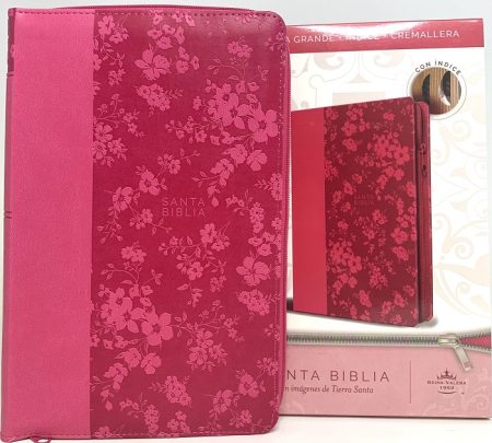 Biblia RVR 1960 Letra Grande Símil Piel Fucsia Cremallera Índice Tamaño Manual