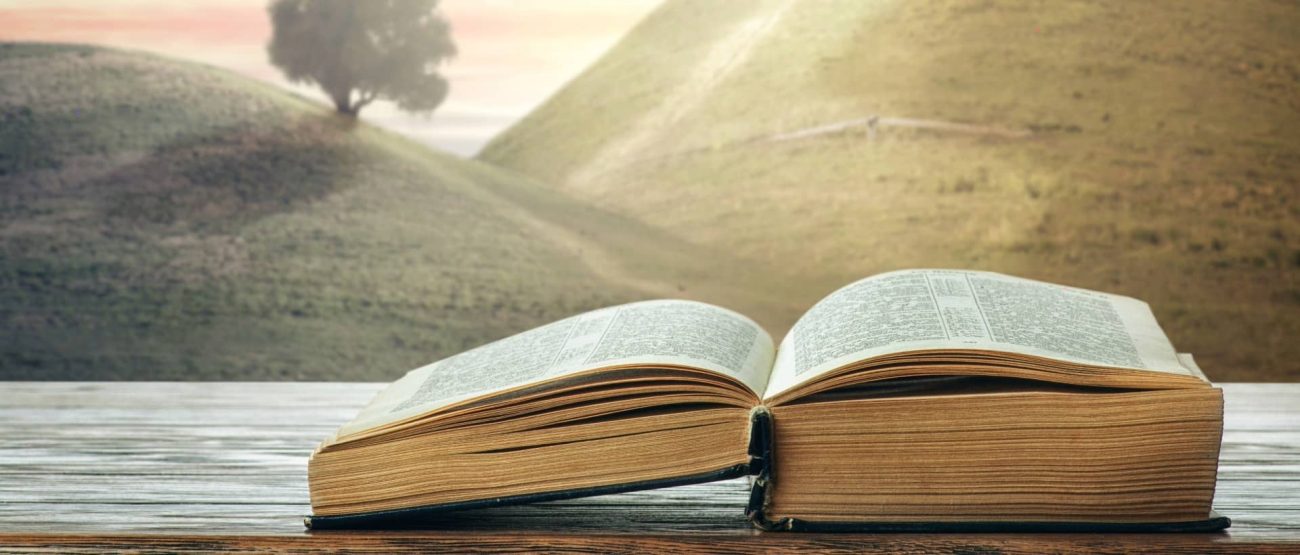 Salmo 91: Significado, Promesas y Cómo Orarlo en Tiempos Difíciles 3 Biblia abierta frente a un paisaje natural, representando la paz de habitar bajo la sombra del Altísimo.