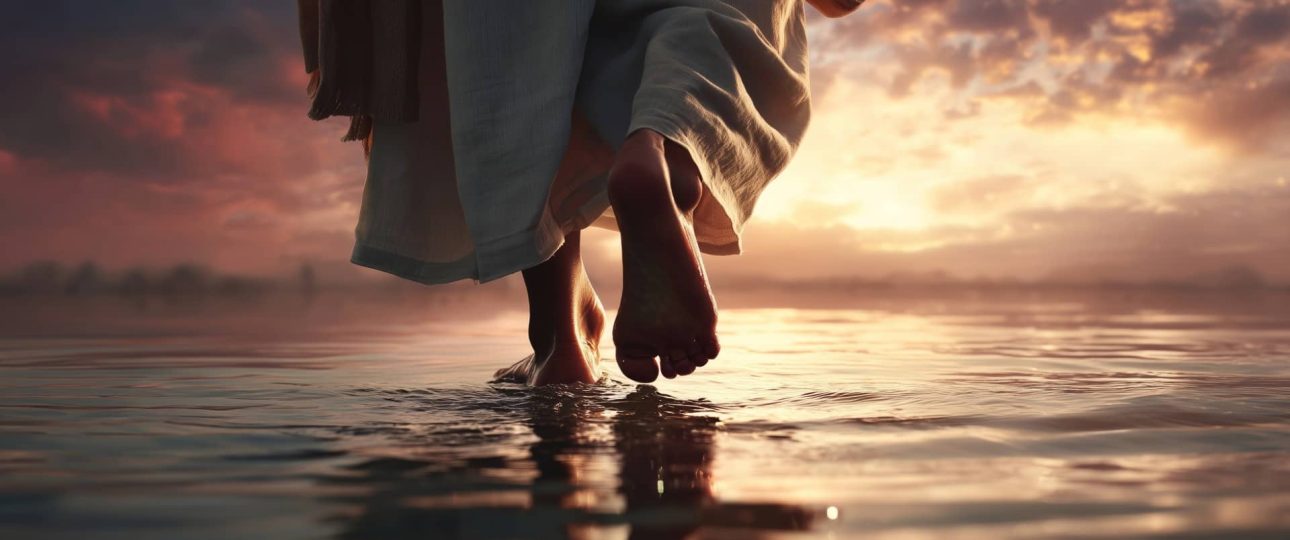 Estrategias Bíblicas para Defender Tu Fe: Guía para Jóvenes y Adultos 1 Persona caminando sobre el agua al atardecer, símbolo de confianza y fe.