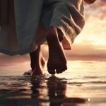 Persona caminando sobre el agua al atardecer, símbolo de confianza y fe.